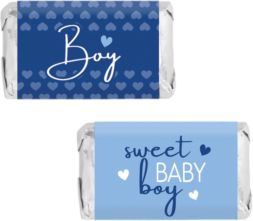 Blue It's a Boy Baby Shower Wrappers for Mini Chocolate Bars, Sweet Baby Boy Party Favor Candy Labels - 42 Count