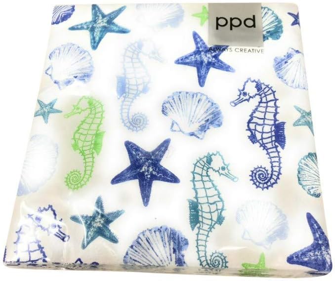 Paperproducts Design Decorative Paper Napkins, Beverage Napkin, Cocktail, Dinner, Gift, Celebrations - 5" x 5" - Aquarell Seaside Design (Pack of 20)
