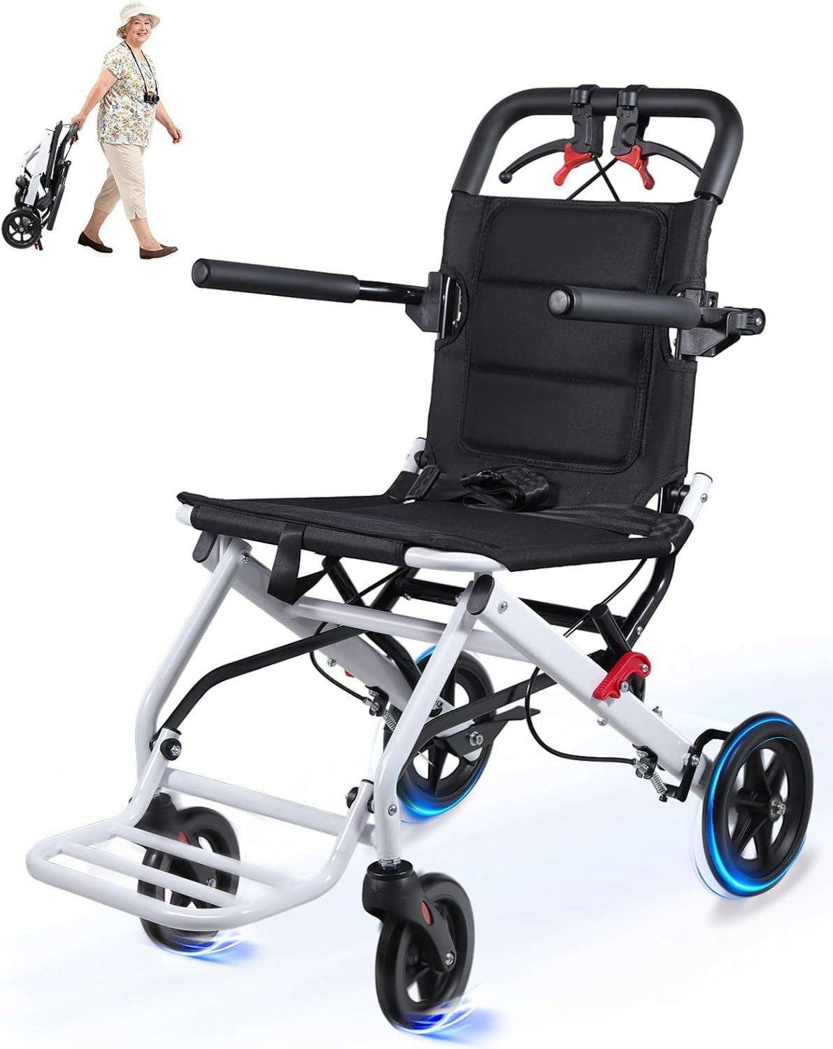 Wheelchairs for Adults,Transport Lightweight Foldable with Flip-up armrests, Portable Folding Travel Wheel Chairs for Seniors（220 lbs Weight Limit）