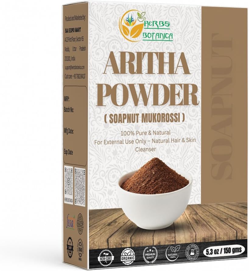 Herbs Botanica Aritha Powder 5.3 oz (150g) Pure Reetha (Soapnut) Fruit Powder – Sapindus Mukorossi Natural Hair & Skin Cleanser – Raw Botanical Shampoo Alternative – Vegan, Non-GMO