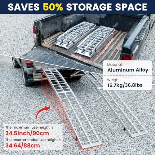 7.5FT Aluminum Loading Ramps, 1800 lbs Max Capacity, Folding Ramps for Pickup Truck & Trailer with Load Straps, for Loading Motorcycles, ATVs, Lawn Mowers, and Small Vehicles, 90" L x 12" W (2-Pack)