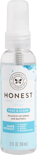 The Honest Company Plant-Based Hand Sanitizer Spray, Kills 99.9% of Germs, Hypoallergenic, Quick-drying, Moisturizing, Fragrance-Free, 2 fl oz