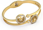 Gold Tree of Life Bangle Bracelet for Women, 18K Gold Plated Stainless Steel Double Layer Spring-Open Bangle, Meaningful Dainty Jewelry Gift