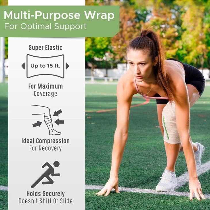 GT Premium Elastic Bandage Wrap (6" 2 Pack) - Hook & Loop Fasteners at Both Ends - Latex Free Hypoallergenic Compression Roll - Reusable Bandages for Waist, Legs, Elbow & Knee Wrap