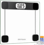 ZOETOUCH Scale for Body Weight, Accurate Bathroom Scales, Digital Weighing Machine for People, 400lb Capacity, LCD Display, Step-On Technology, Tempered Glass, Measuring Tape Included