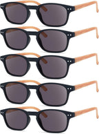 Eyekepper 5-pack Spring Hinge Wood-grain Printed Arms Reading Glasses Sunshine Readers Grey Lens +4.0
