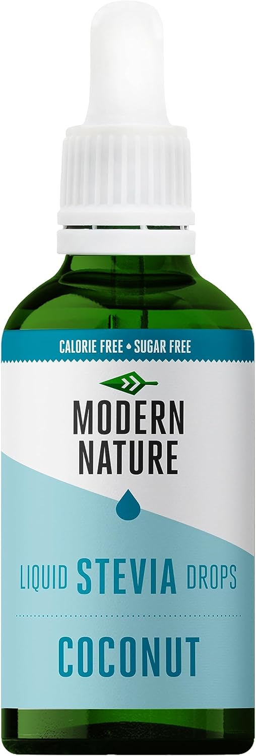 Modern Nature Coconut Flavor Liquid Stevia Drops Sweetener - Zero Calorie Sugar Free Coffee Syrup Alternative – Flavored Coffee, Protein Powder, Yoghurt, Tea, Keto, Paleo, Vegan, Non-GMO Sweetner