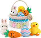 Baby's First Easter Basket Stuffers Playset, 5ct Stuffed Plush Bunny Chick Carrot Egg for Babies Girls Boys Kids Infant Toddler, Personalized Easter Decorations Gifts Party Supplies