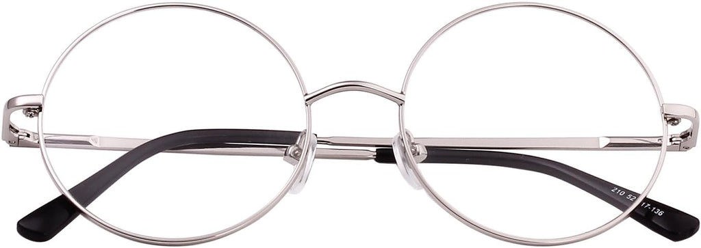 Agstum Retro Round Metal Non-Prescription Eyeglasses Frame with Spring HInge Clear Lens