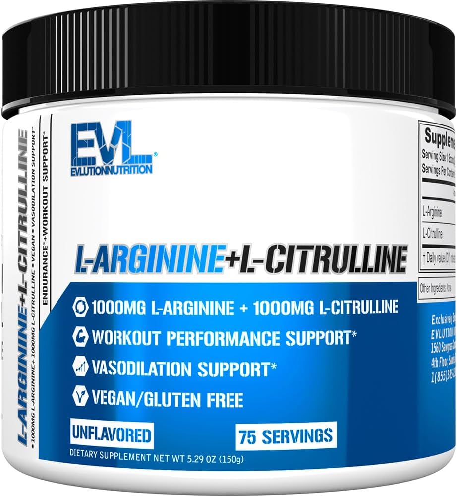 L Citrulline L Arginine Powder - Invigorating Nitric Oxide Powder with Ideal 1:1 Ratio L-Citrulline & L-Arginine 1000mg Each Per Serving for Enhanced Pumps Energy & Stamina (Unflavored, 75 Servings)