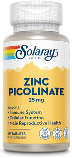 SOLARAY Zinc Picolinate 25 mg - Zinc Supplements for Men and Women - Immune Support Supplement - Vegan, Gluten Free, Lab Verified - 60-Day Guarantee - 60 Servings, 60 Tablets
