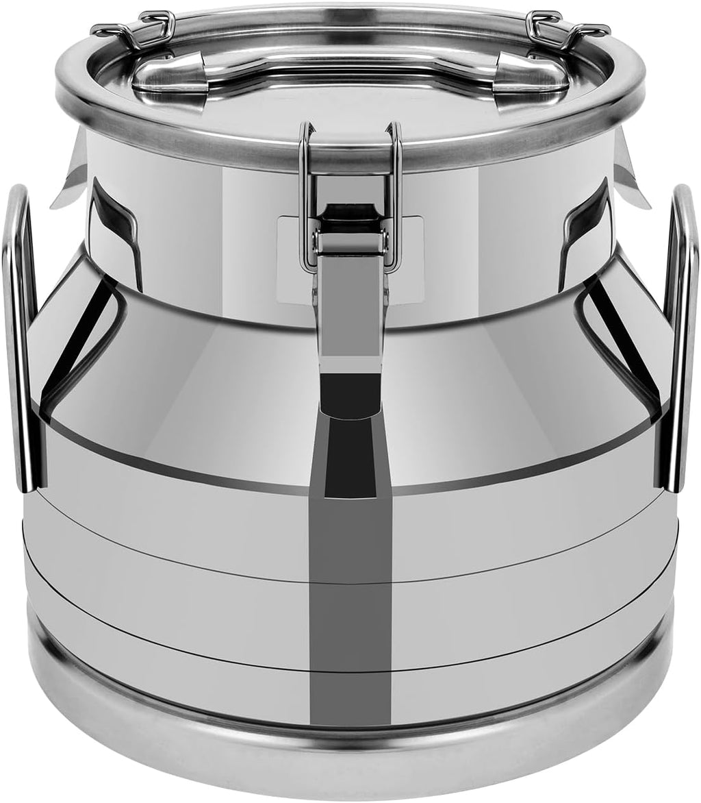 Stainless Steel Milk Can, 12L/3.17Gal Milk Bucket Wine Pail Bucket Portable Drink Container Anti-Leak Liquid Storage Container with Tight Lid and Handle for Milk Wine Oil