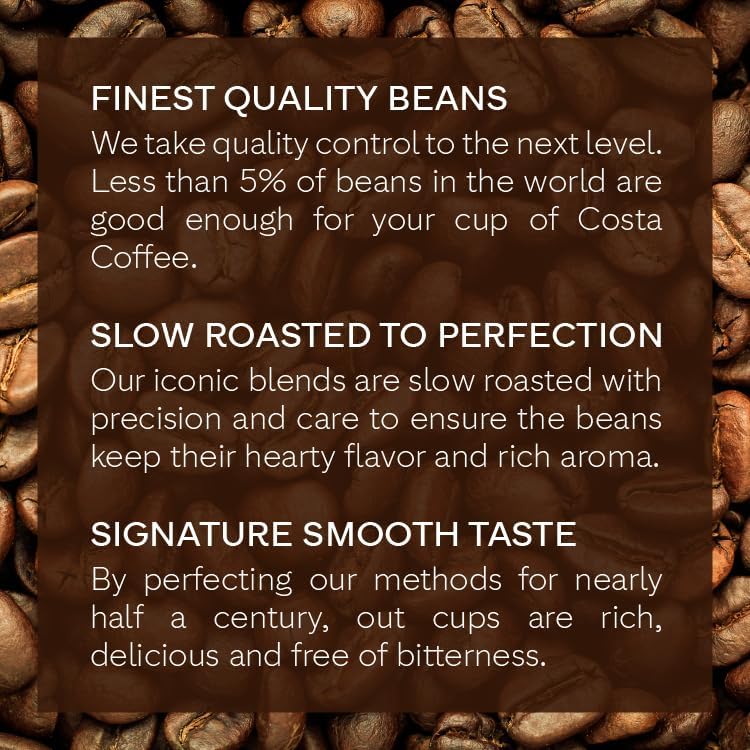 Costa Coffee Whole Bean Coffee, Signature Blend Medium Roast 12 Oz Bag for Espresso, Drip & Pour Over, Smooth & Nutty, Slow Roasted 100% Arabica Beans