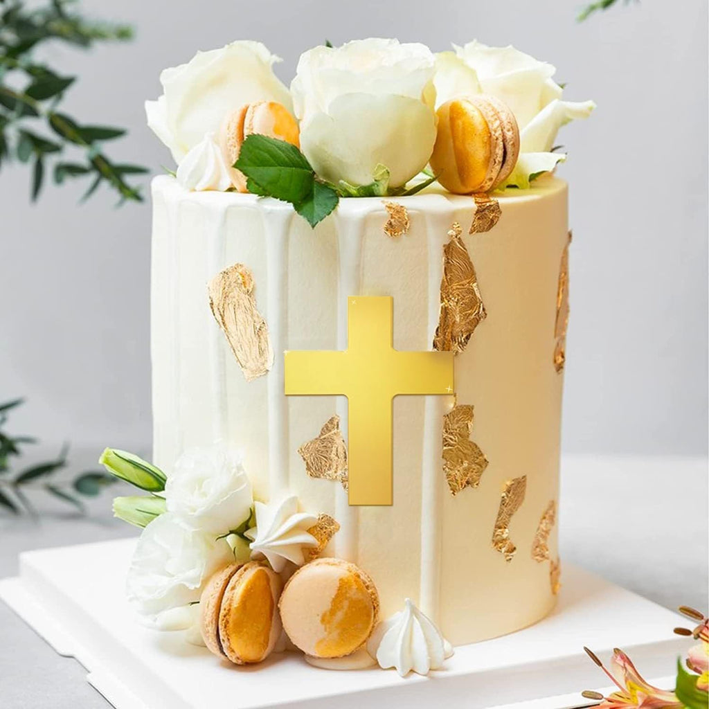 8cm Cross Cake Topper Acrylic Mirror Baptism Cake Decoration Gold Silver for Baptism Party Birthday Wedding DIY Cake Supplies 3.15inch
