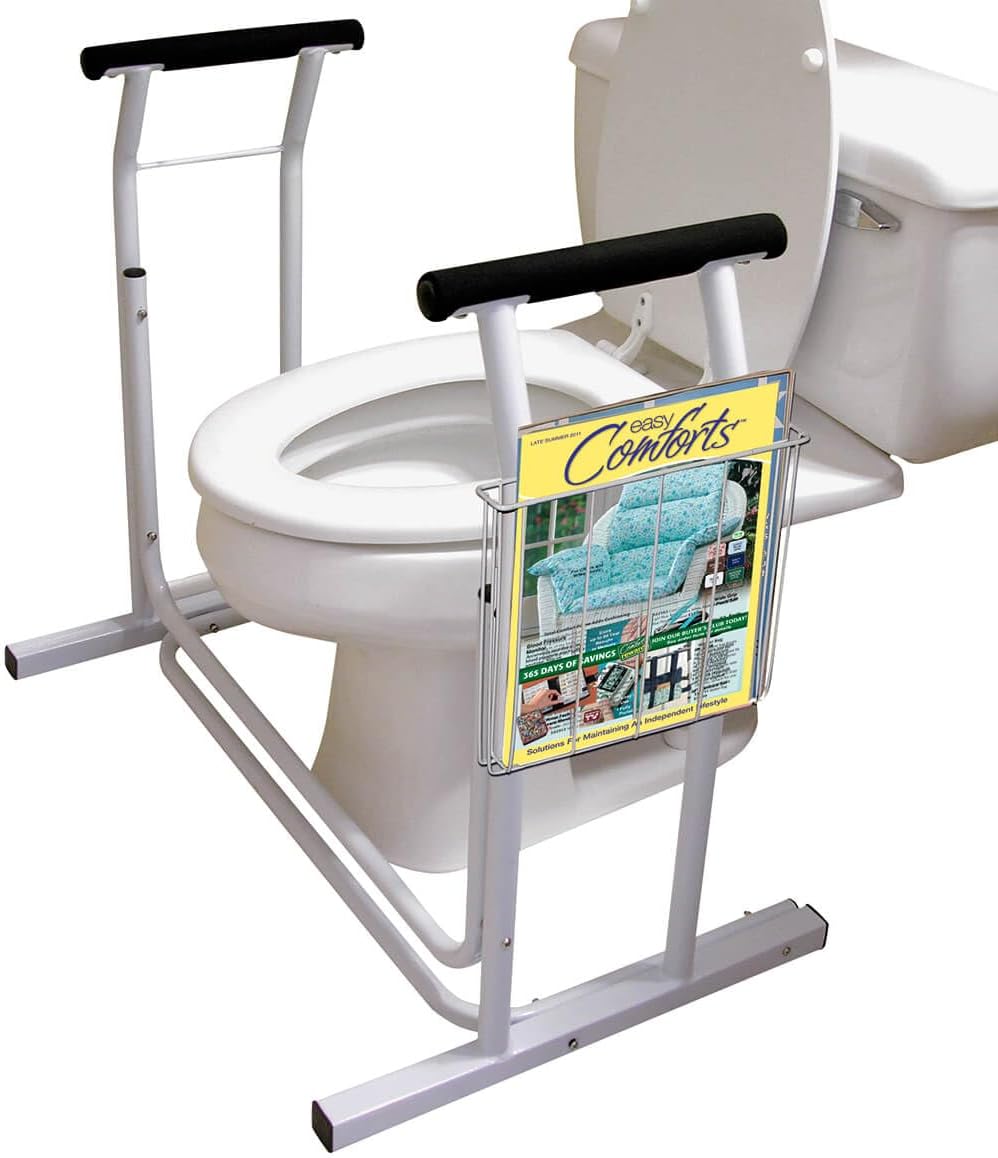 Deluxe Toilet Safety Frame, Freestanding with Magazine Rack, 300lb Capacity | Adjustable Height Bathroom Rail for Seniors, Disabled & Surgery Recovery