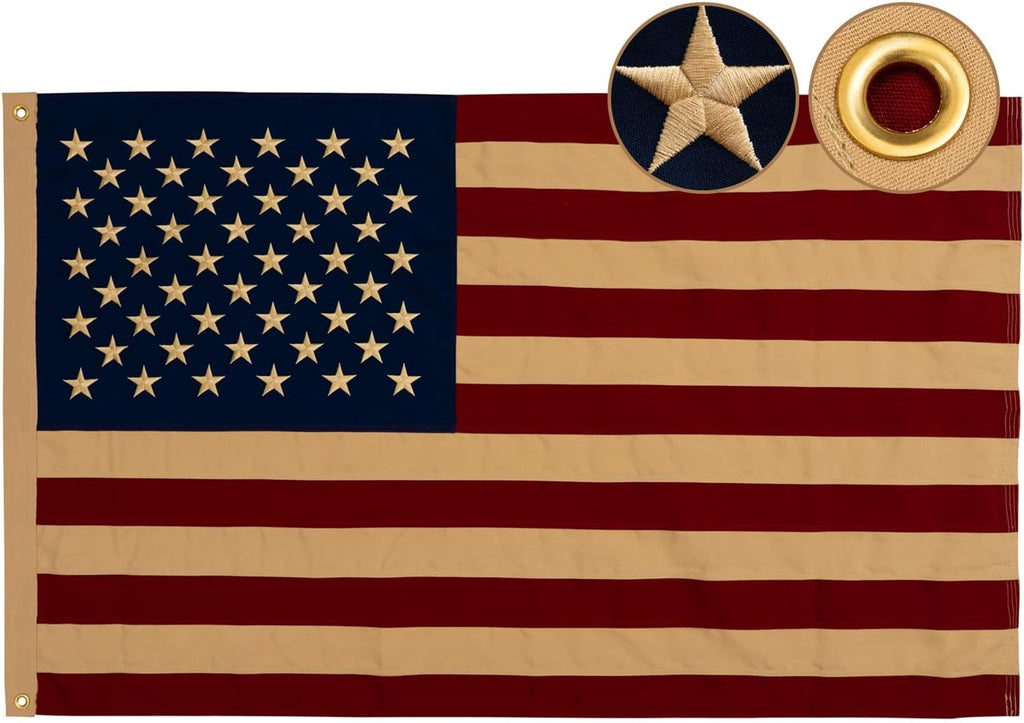 Cotton Vintage American Flag 3x5 Feet, Heavy Duty Tea Stained US USA Flags with 2 Brass Grommets, 250th Anniversary Antiqued United State Flag Rustic Old Style for Outside