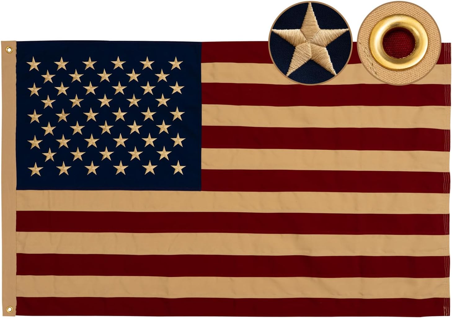 Cotton Vintage American Flag 3x5 Feet, Heavy Duty Tea Stained US USA Flags with 2 Brass Grommets, 250th Anniversary Antiqued United State Flag Rustic Old Style for Outside