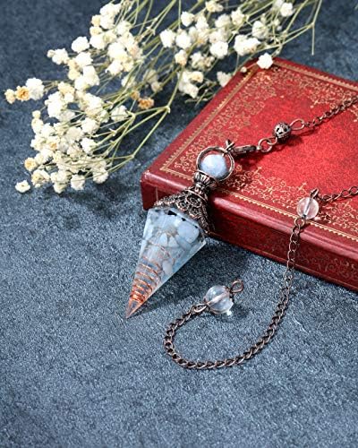 Jovivi Healing Crystal Pendulums for Dowsing Divination 6 Facted Hexagonal Pointed Cone Resin Chip Stones Reiki Wicca Spritual Gemstone Chakra Energy Pendant with Chain