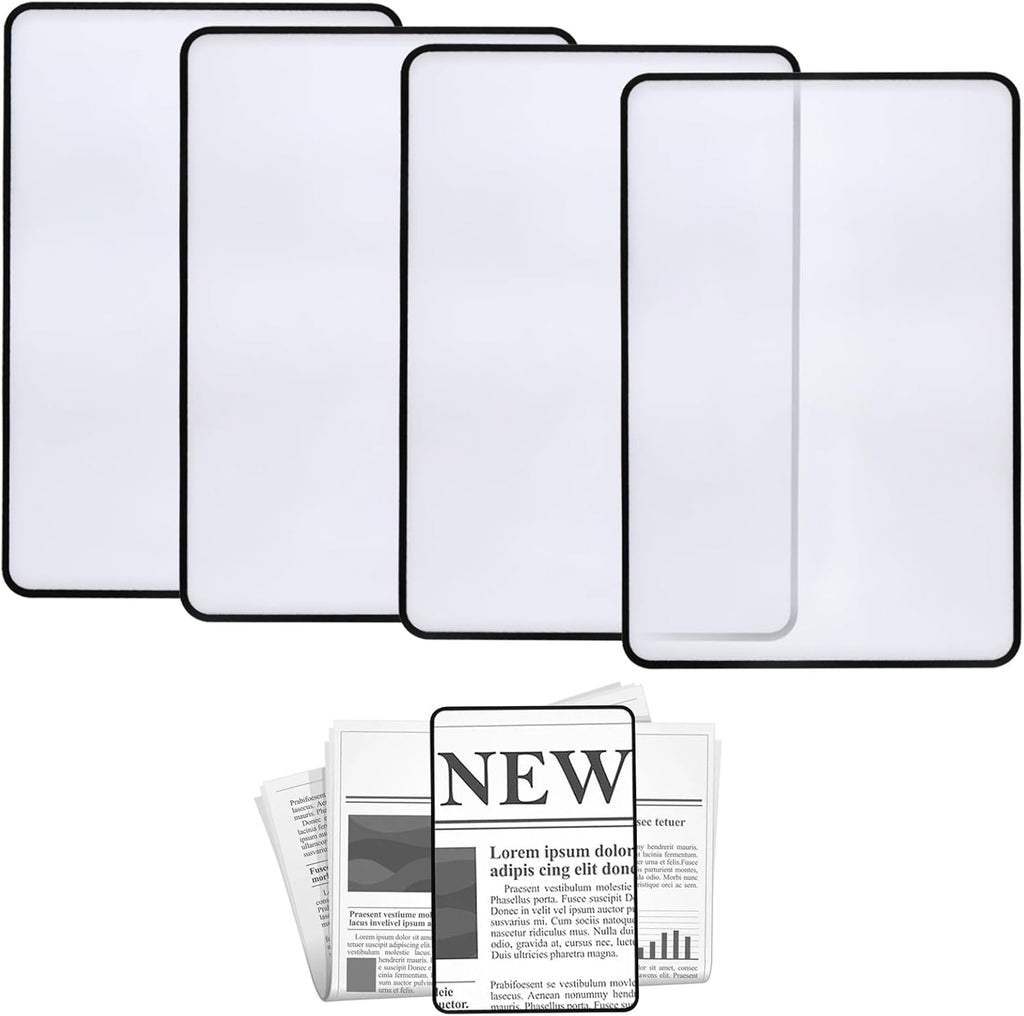 4Pcs Page Magnifying Sheet 3X Lightweight Flat Optical Plastic Fresnel Lens Page Magnifier for Reading for The Elderly and Shortsighted Reading Small Prints, Maps, Books, Bible, Newspaper, etc