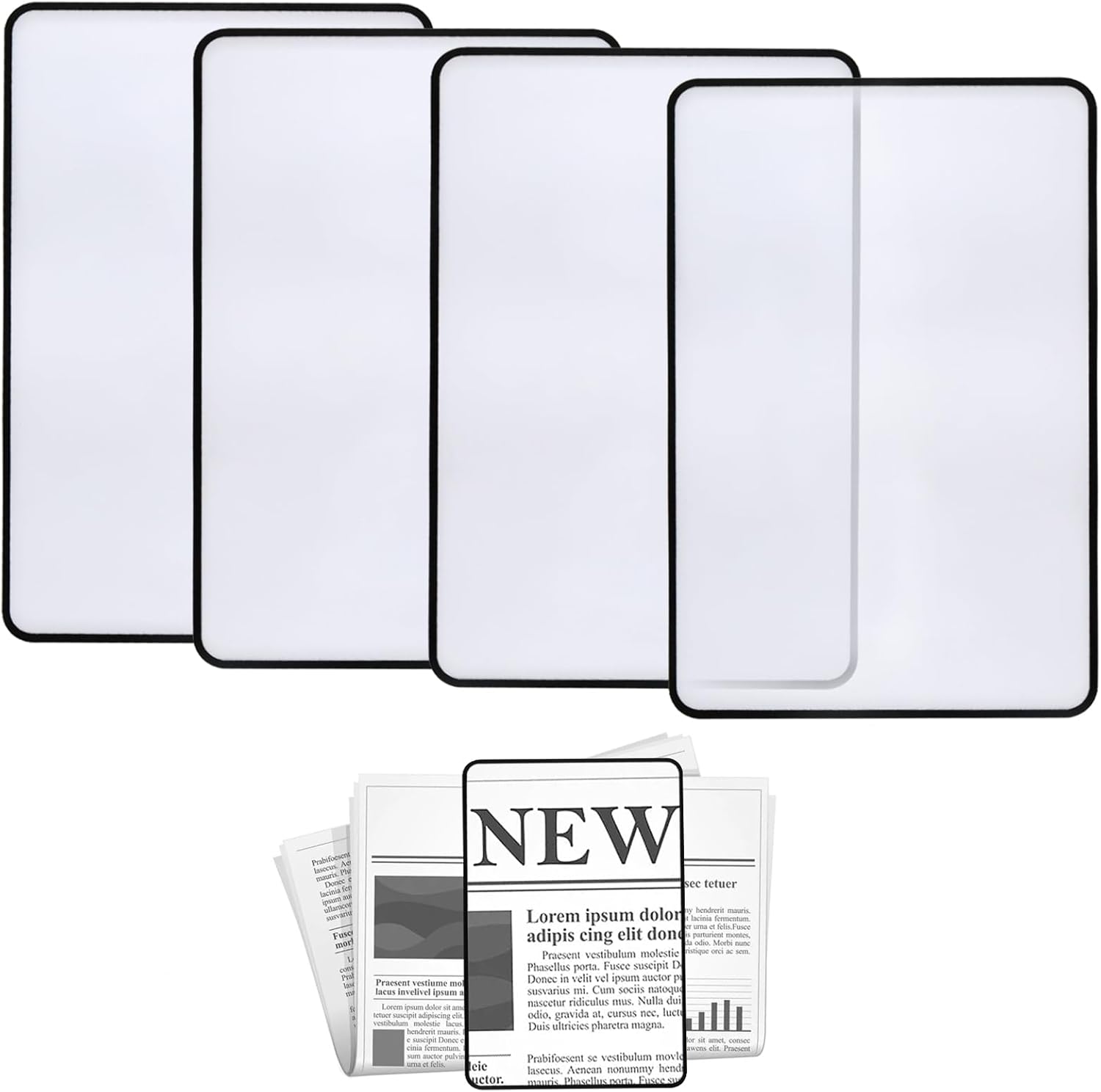 4Pcs Page Magnifying Sheet 3X Lightweight Flat Optical Plastic Fresnel Lens Page Magnifier for Reading for The Elderly and Shortsighted Reading Small Prints, Maps, Books, Bible, Newspaper, etc