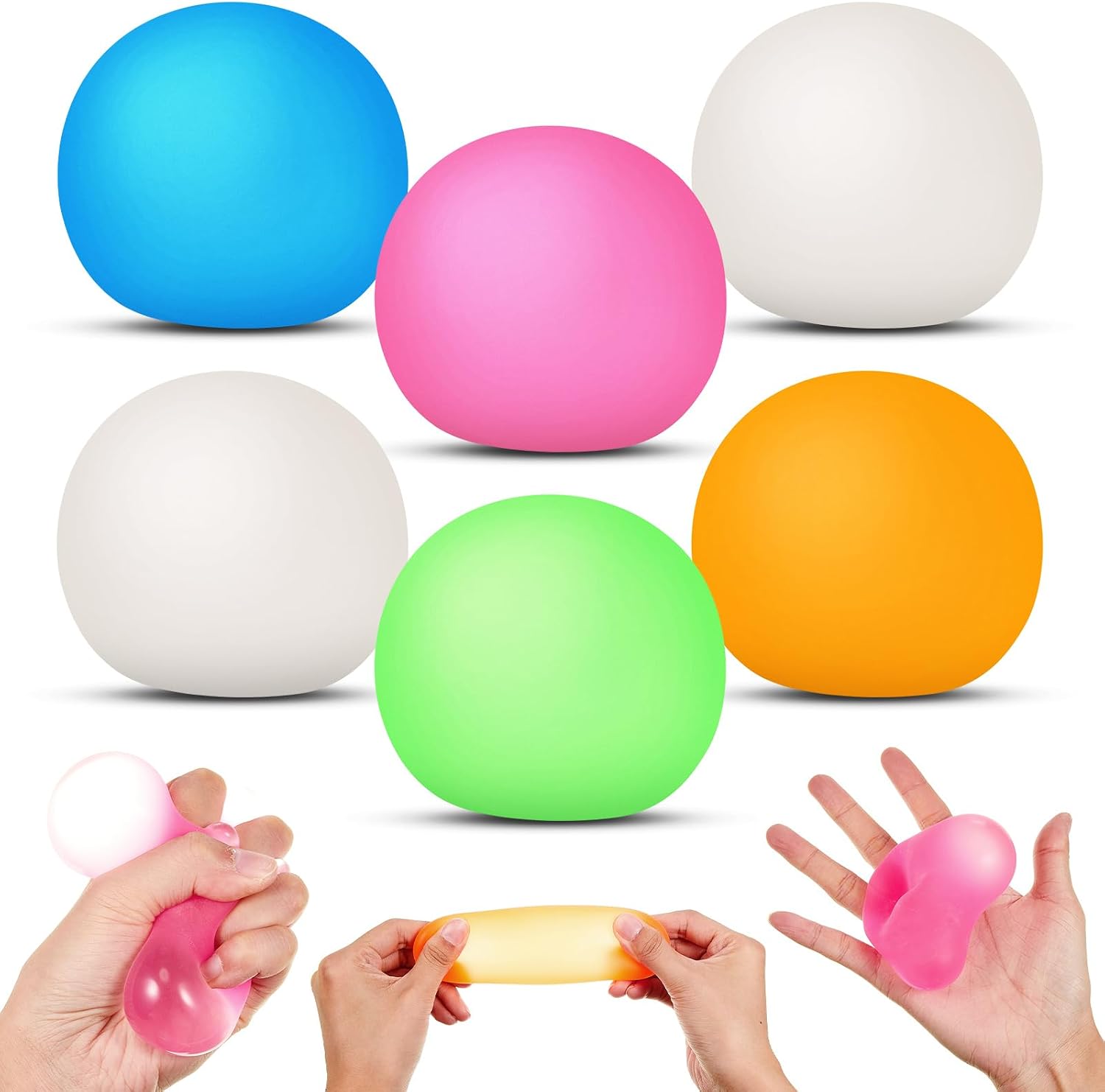 6 Pack Stress Ball for Kids Adults, Slow Rising Sugar Ball Fidget Stress Relief Relaxing Sensory Squeeze Fidget Toy Stretchy 2.4 Inch for Exercise Classroom Prize Party Favors Gift