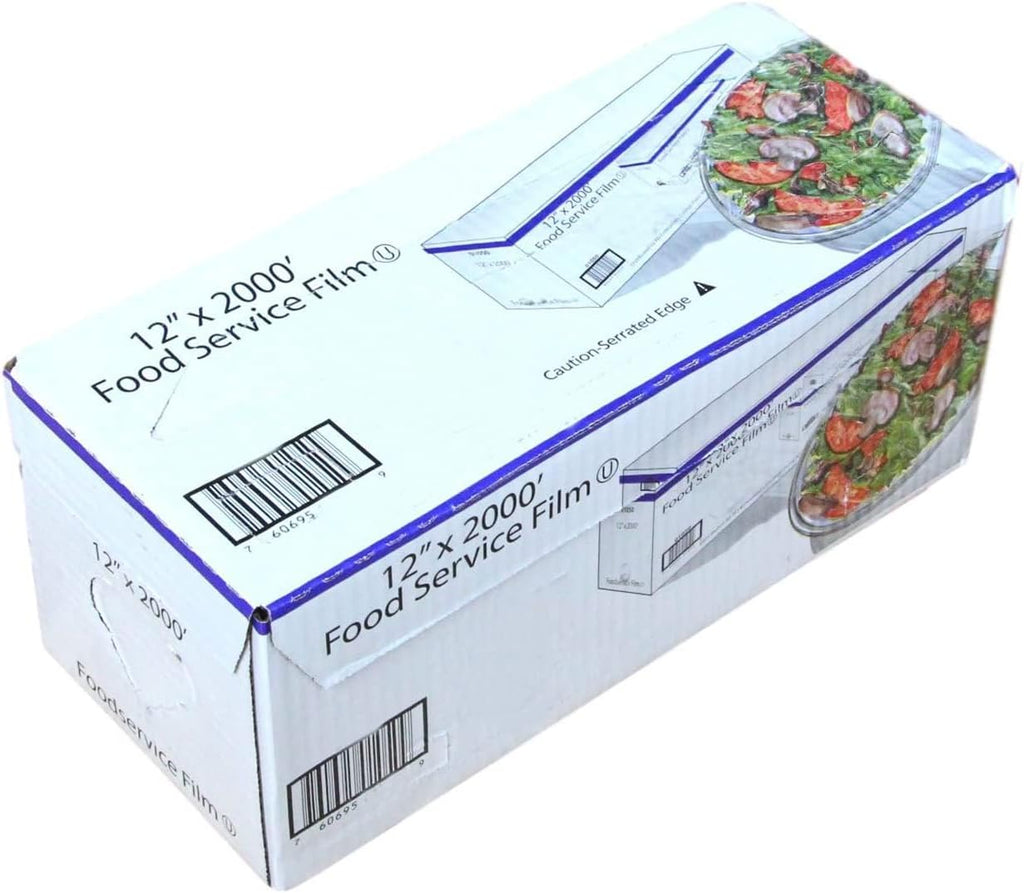 Fit Meal Prep Plastic Food Film Seal Wrap in Cutter Dispenser, Stretch Tight, Food Service Grade, 12" x 2000' Square Feet Roll