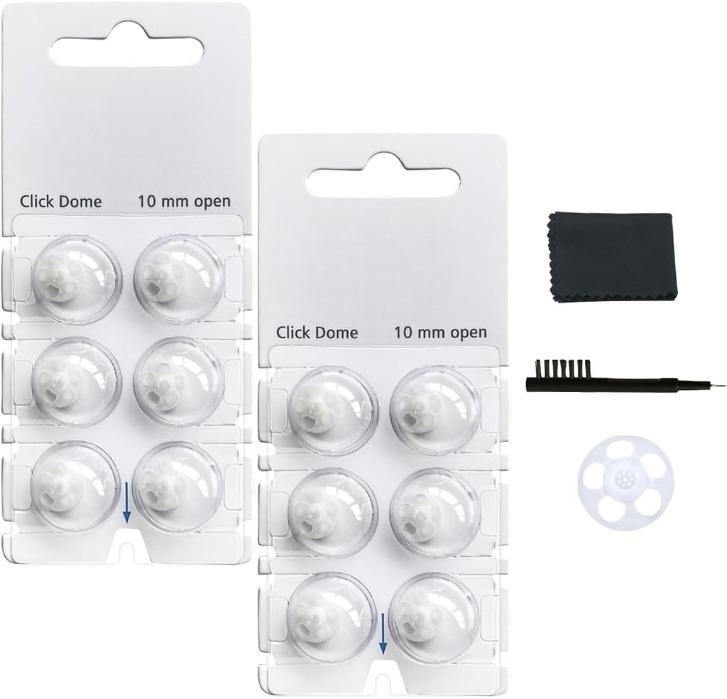 Click Dome 10mm Open for Connexx/Siemens,Signia and Rexton RIC Hearing Aids with Cleaning Brush Tools (10MM)