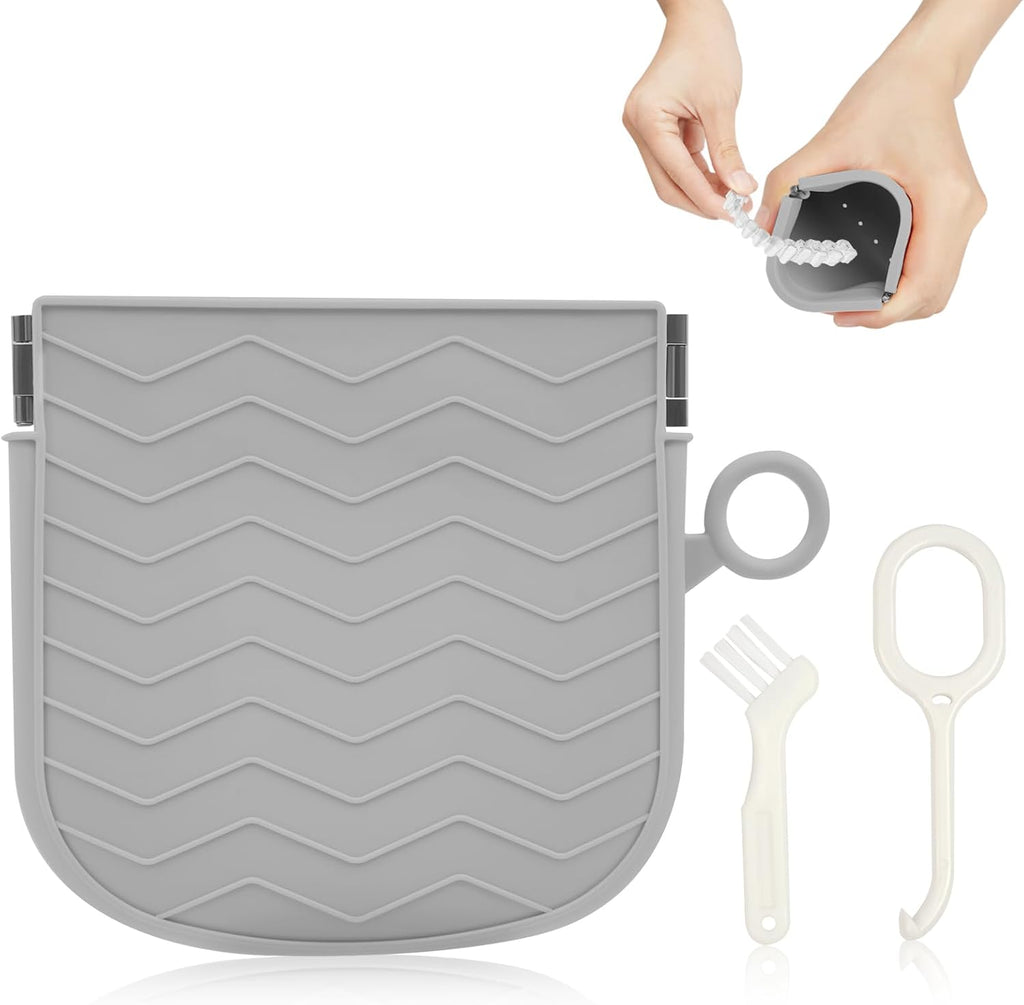 Silicone Retainer Case, Portable Braces Case with Vent Holes, Slim Portable Orthodontic Dental Retainer Box for Women Men Kids Travel, Suitable for Aligner, Denture, Mouth Guard, Grey