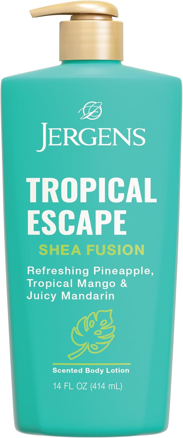 Jergens Shea Fusion Tropical Escape Body Lotion, Moisturizer with Shea Butter & Vitamin E, 14 Fl Oz