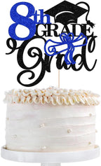 Glitter 8th Grade Grad Cake Topper，Straight Outta 8th Grade Cake Topper,2025 Grad Cake Decorations,Boys Girl Eighth Grade Graduation Party Decoration Supplies(Dark blue)