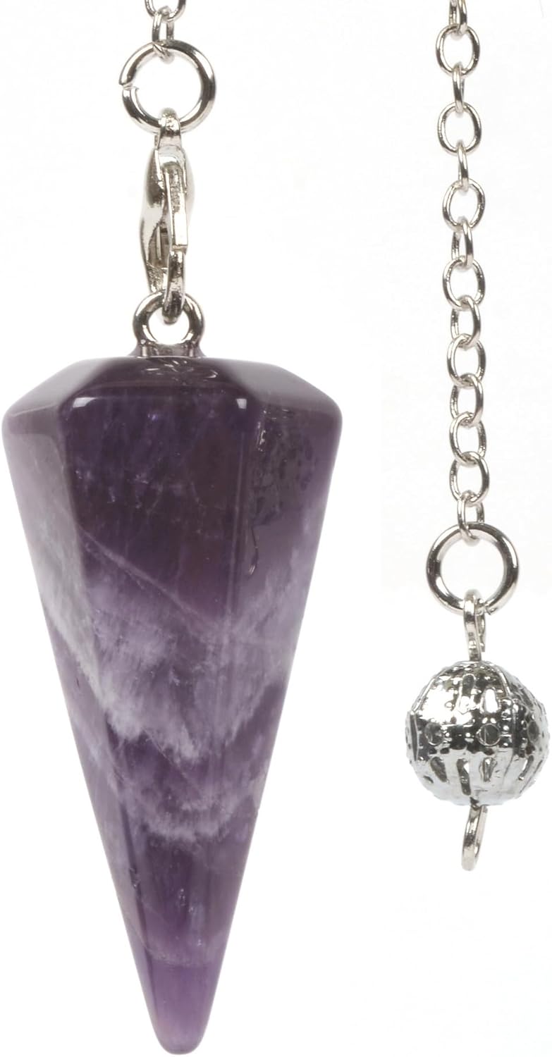 Justinstones Natural Amethyst Gemstone Rock Crystal Hexagonal Pointed Reiki Chakra Pendant Pendulum