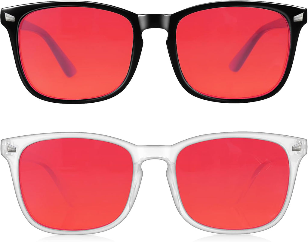 2 Packs Professional Sleep Glasses with 99.9% Blue Light Blocking Dual AR Coatings Red Lens, Computer Gaming Glasses for Men Women, Anti Fatigue & Eye Strain