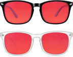 2 Packs Professional Sleep Glasses with 99.9% Blue Light Blocking Dual AR Coatings Red Lens, Computer Gaming Glasses for Men Women, Anti Fatigue & Eye Strain