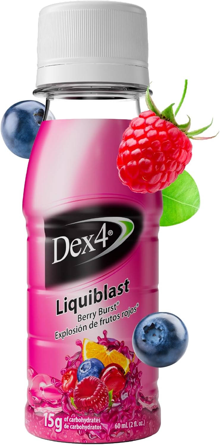 Dex4 Liquiblast Liquid Glucose, 15g Fast-Acting Pre-Measured Glucose, 6-Pack of 2oz Bottles, Fat-Free, Gluten-Free, Berry Burst