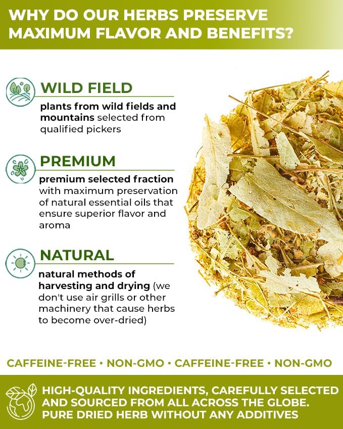 100 Bags Linden Tea Dried Linden Flower Tea Herbal (Tilia Cordata) - 100 Count 1.5g Bags Herb Lipa
