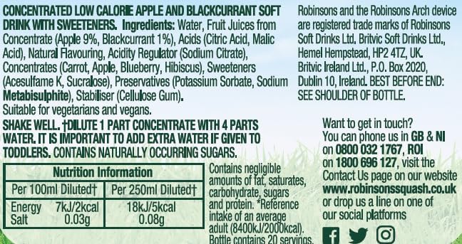 Robinsons Apple and blackcurrant 1 liter (Pack of 2)