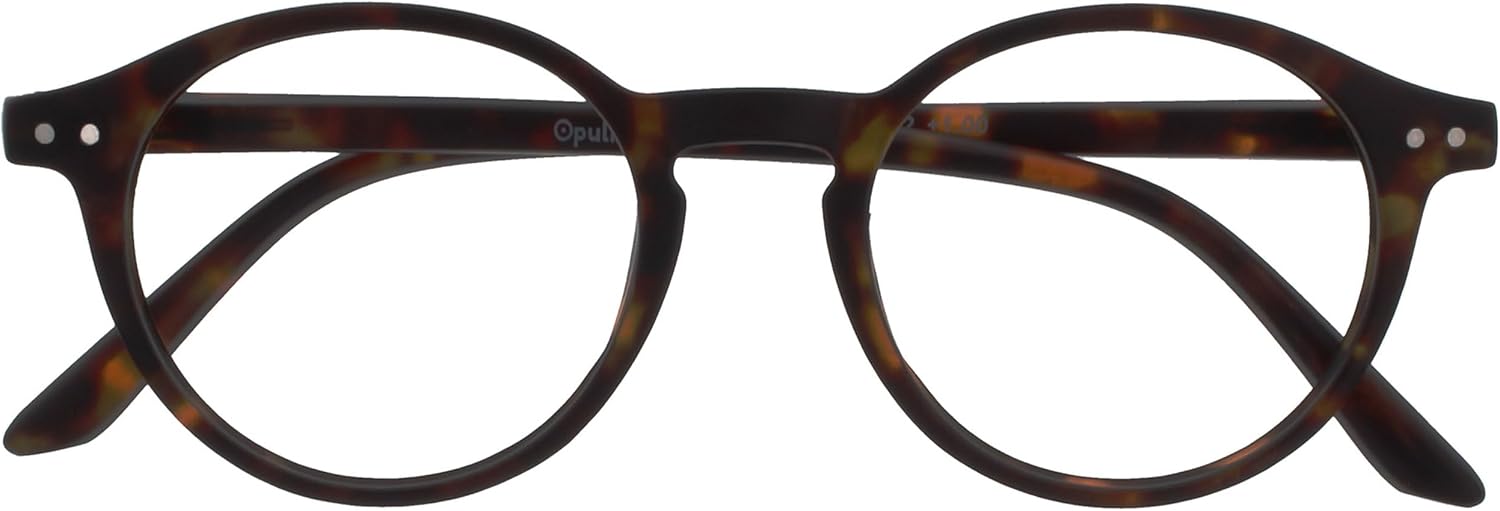 OPULIZE REY Reading Glasses for Women Men, Retro Round Frame with Spring Hinges, Matte Brown Tortoiseshell +3.00 (Pack of 1)