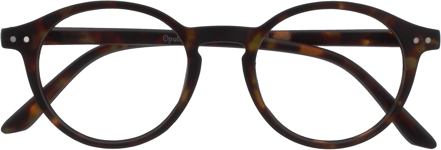 OPULIZE REY Reading Glasses for Women Men, Retro Round Frame with Spring Hinges, Matte Brown Tortoiseshell +1.50 (Pack of 1)