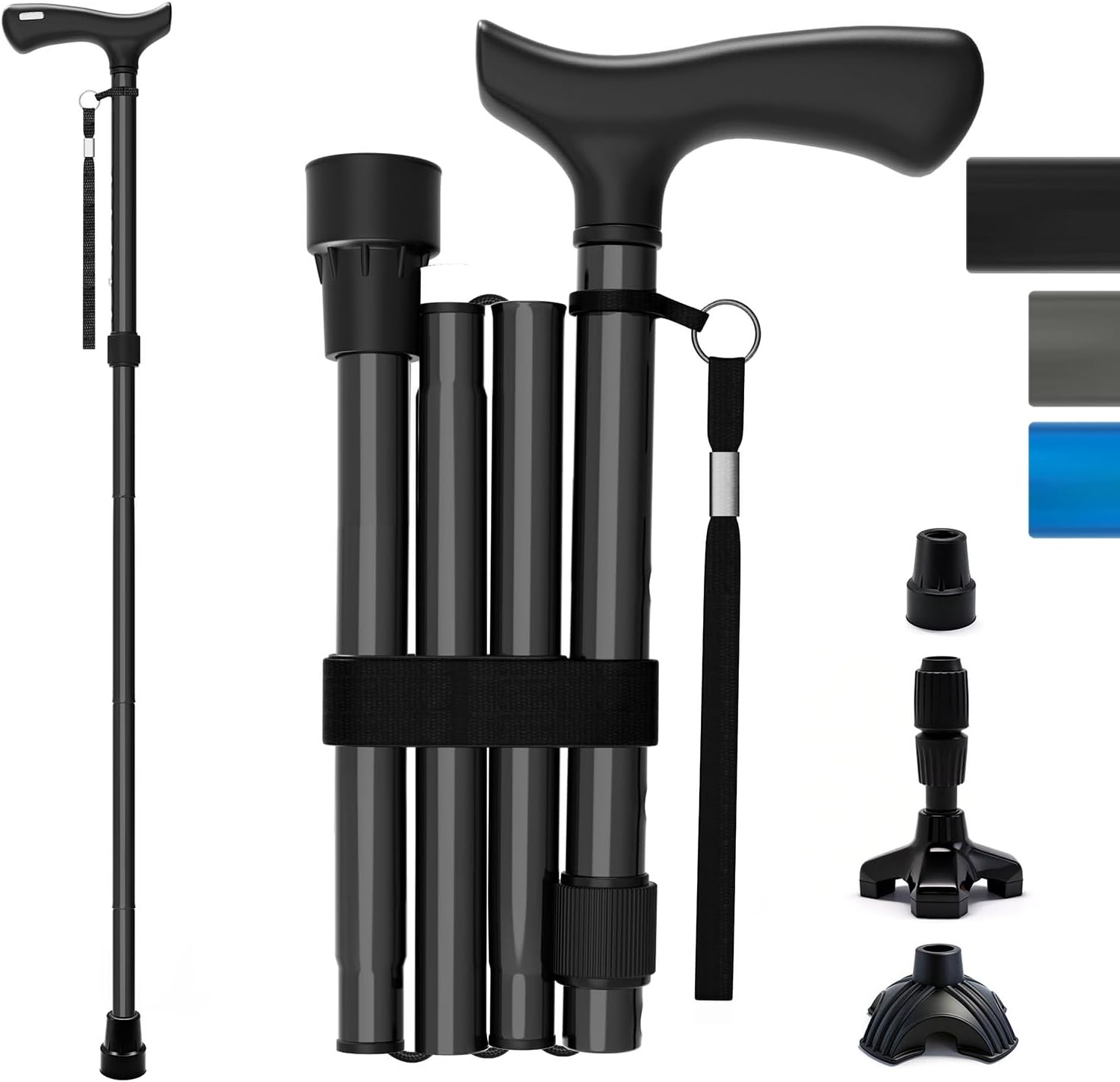 Foldable Walking Cane for Men & Women, Lightweight Aluminum Adjustable Cane with Ergonomic Handle, Non-Slip Rubber Base, Walking Sticks for Seniors Balance,Collapsible Cane for Assistance Travel