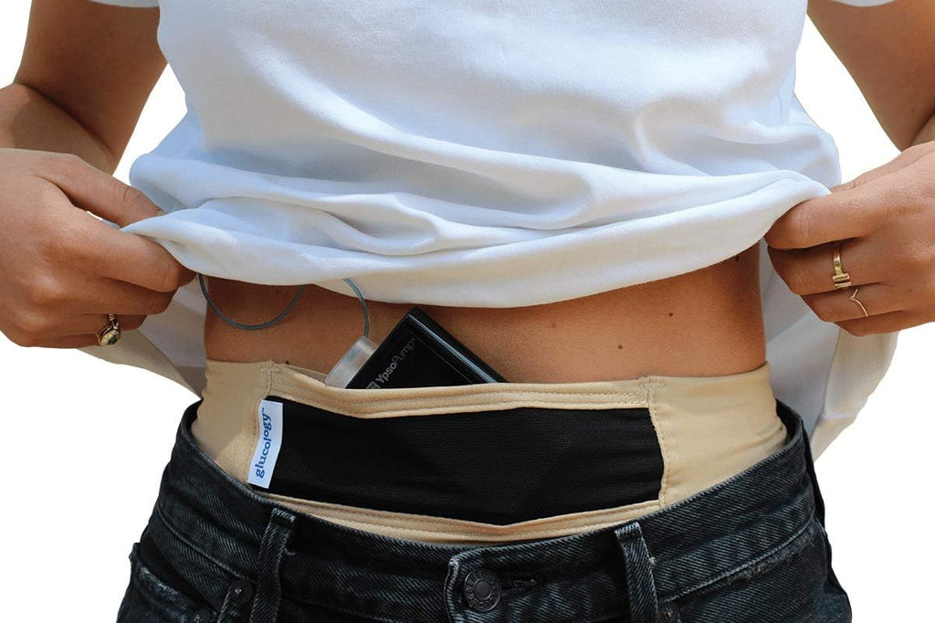 Insulin Pump Holder Waist Belt for Adults, Soft, Elastic & Breathable Fabric with Mesh Window for Easy Viewing, Comfortable for Daily Wear and Sleeping, Fits Waist 30''–40'', Beige