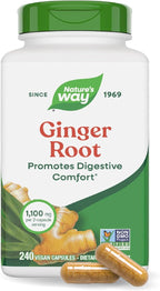 Nature’s Way Ginger Root Capsules, 1100 mg per 2-Capsule Serving Ginger Supplement for Digestive Comfort and Motion-Related Nausea Support*, Vegan, Non-GMO Project Verified, 240 Count
