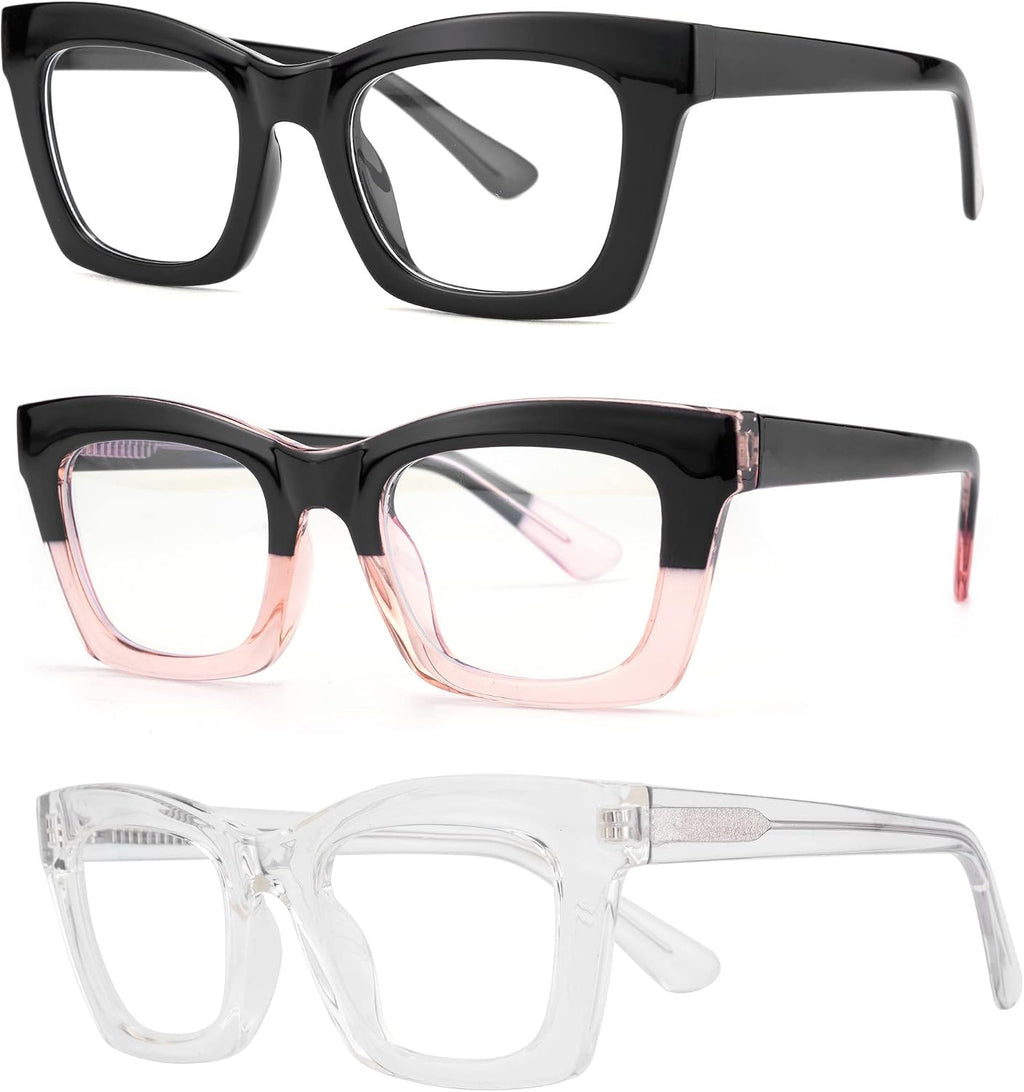 3 pack style Spring hinge Readers Blue Light Blocking Computer Square Reading Glasses for Women Men