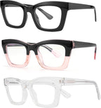 3 pack style Spring hinge Readers Blue Light Blocking Computer Square Reading Glasses for Women Men