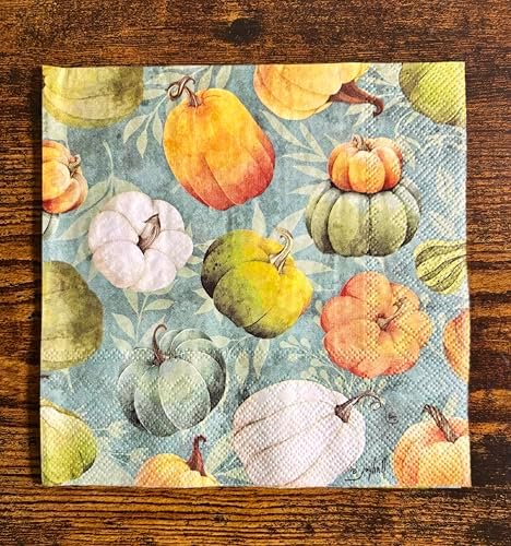 IHR Ideal Home Range Party Napkins Disposable 3-Ply Paper Lunch Napkins, 6.5" x 6.5", Rolling Pumpkins, 20 Count