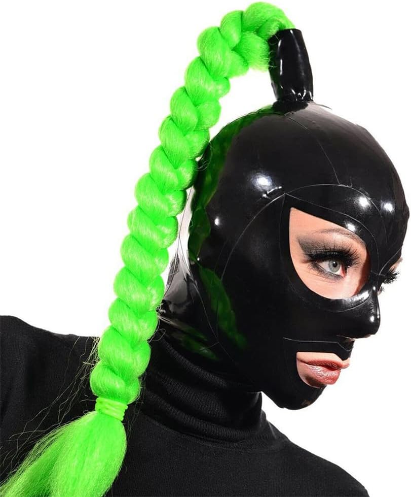 Latex Hood Rubber Mask With Ponytail Tube Green Hair Cosplay Halloween