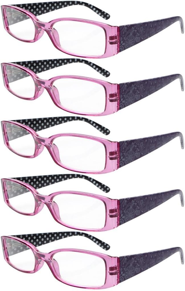 Eyekepper 5-Pack Spring Hinges Polka Dots Patterned Temples Reading Glasses Readers Women Purple +1.25
