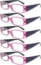 Eyekepper 5-Pack Spring Hinges Polka Dots Patterned Temples Reading Glasses Readers Women Purple +1.5