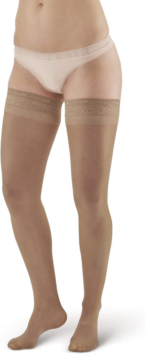 Ames Walker AW 74 Soft Sheer Thigh Highs w/Band 8-15 mmHg