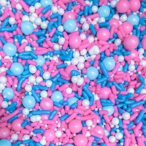 Pink Blue White Baby Shower Gender Reveal Pink Blue White Edible Cake Cake Cookie Cupcake Ice Cream Donut Decoration Quins Glitter Sprinkles Confetti Jimmie Toppers - 4oz (Pearly Gender Reveal)