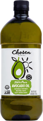 Chosen Foods 100% Pure Avocado Oil for Cooking - 1.75L - Made With Good Fats from Avocados, Naturally Refined, Never Adulterated, High Smoke Point, Non-GMO, Soy-Free, Canola Oil-Free, Gluten-Free, Keto